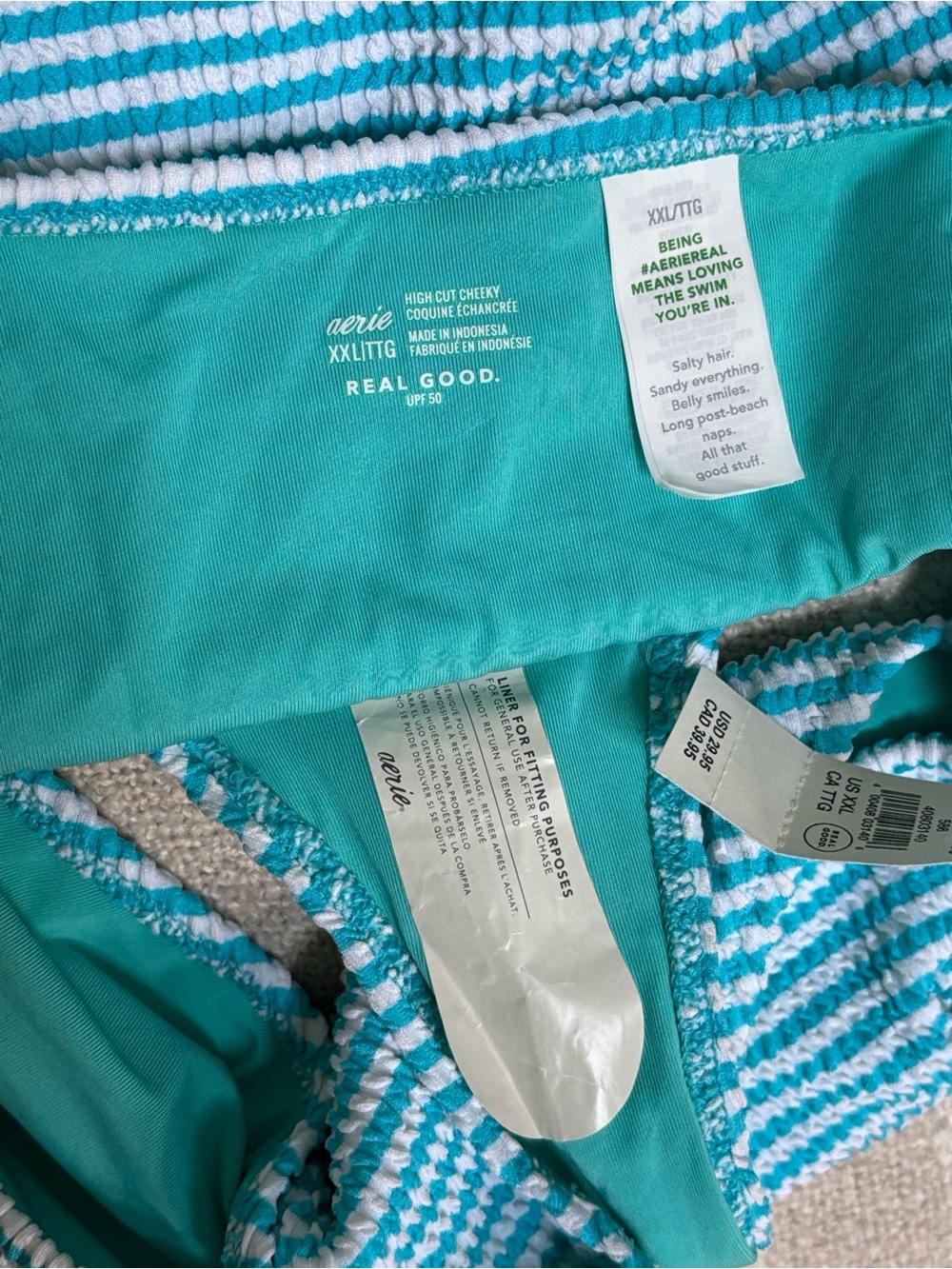 Aerie FULL Set, Crinkle Stripe Tie String Top/ High Cut Cheeky Bottoms - Picture 14 of 16